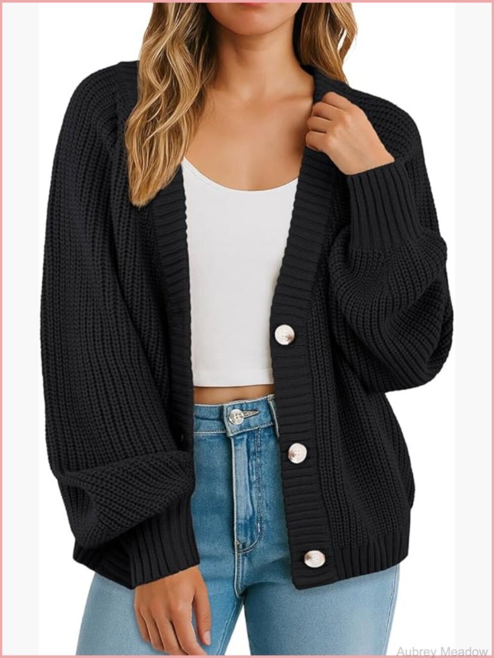 Women's Chunky Knit Cardigan Sweater Open Front Button Down Long Sleeve